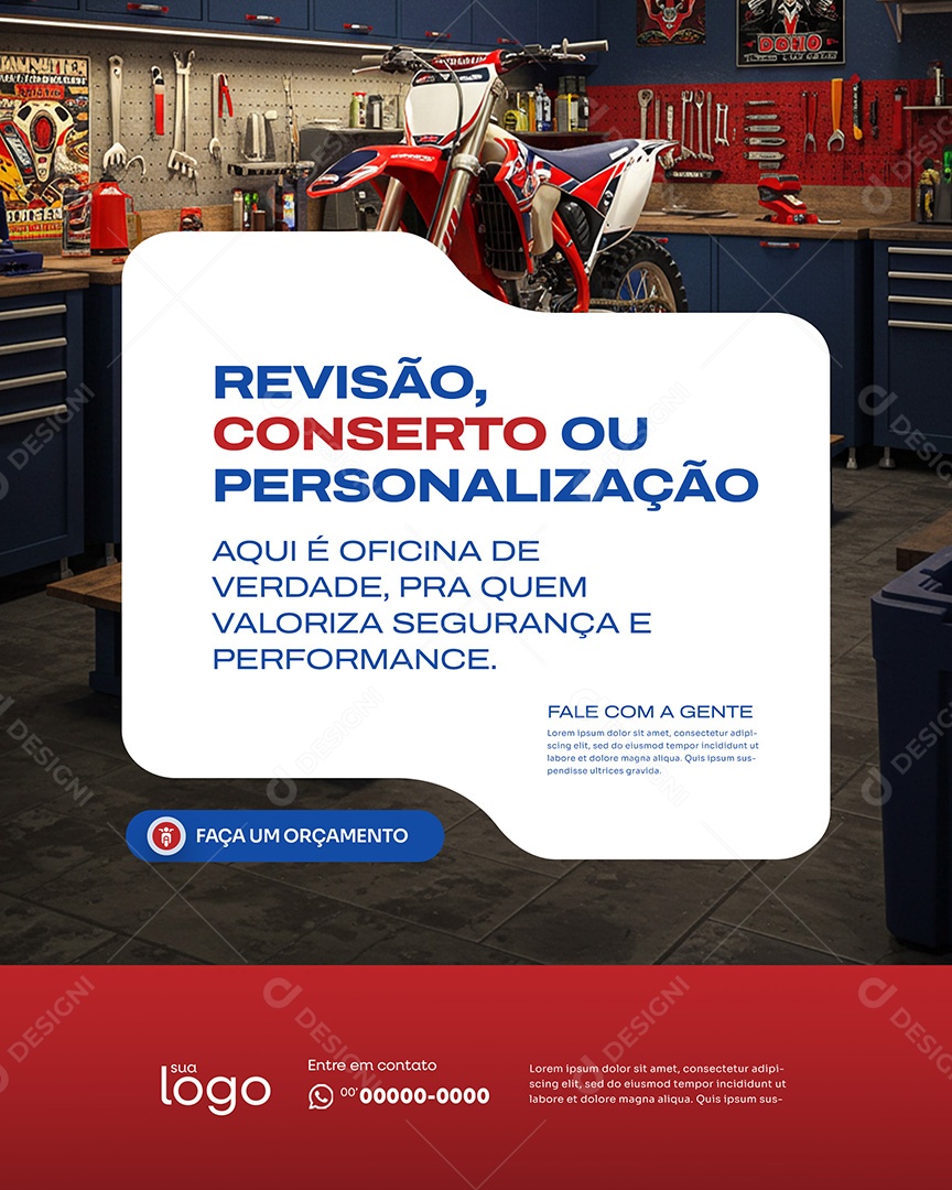 Post Revisão Conserto Social Media Oficina de Moto PSD Editável