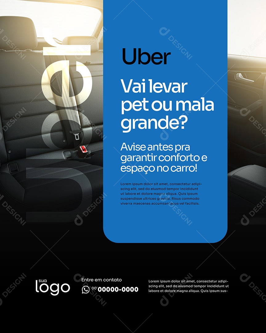 Post Vai Levar Pet ou Mala Grande Social Media Motorista de Uber PSD Editável