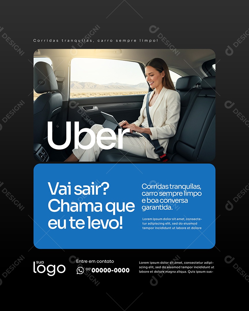 Post Vai Sair Social Media Motorista de Uber PSD Editável