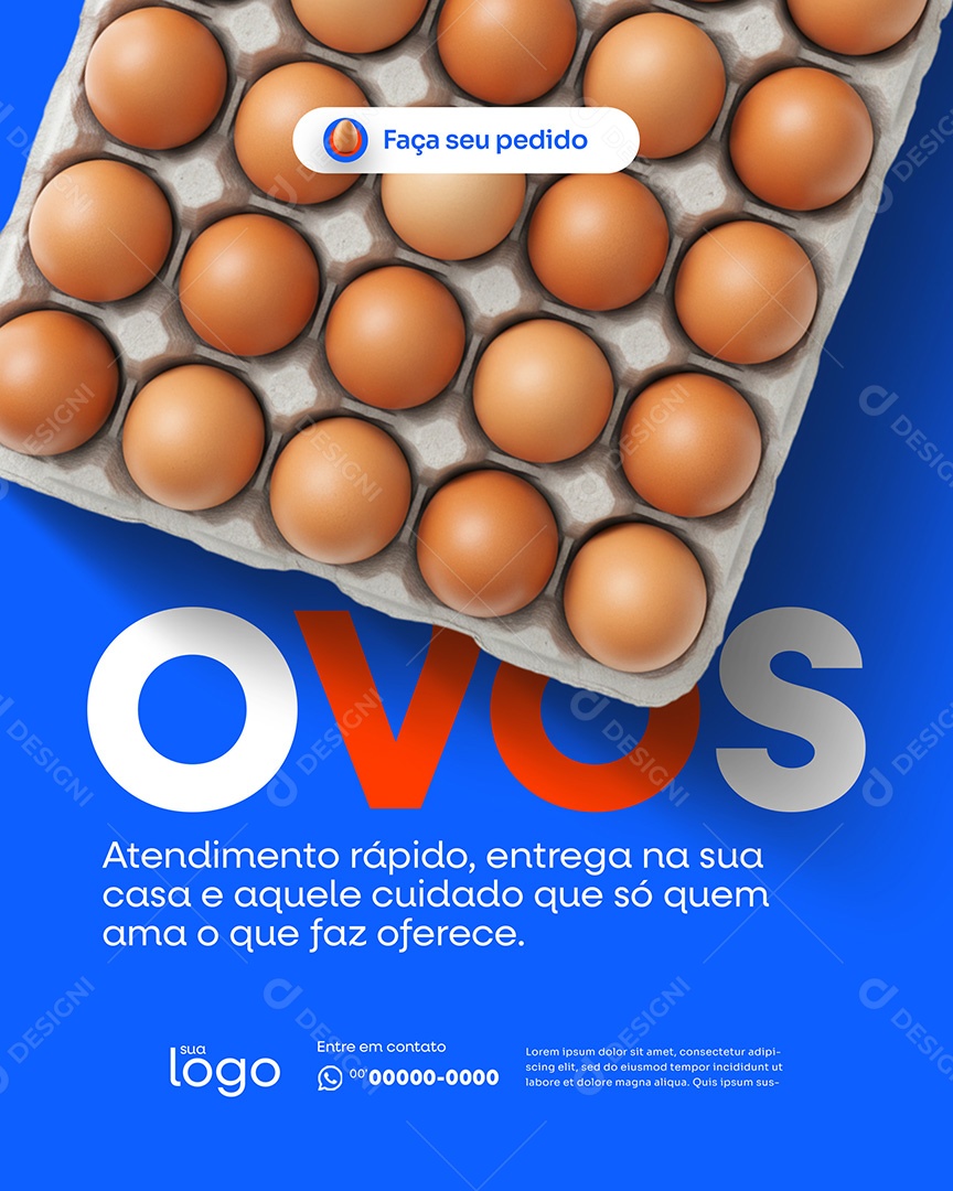 Post Venda de Ovos Atendimento Rápido Social Media PSD Editável