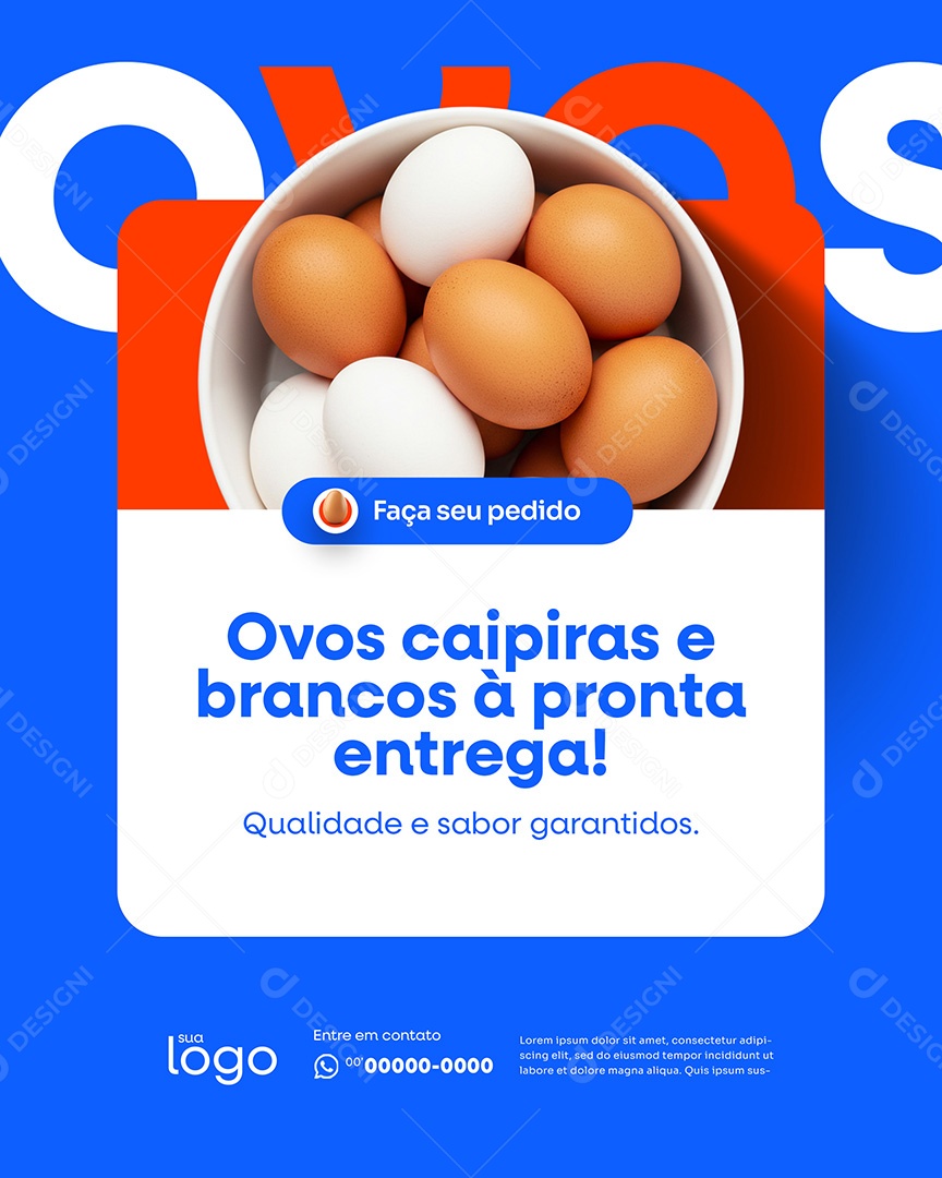 Post Venda de Ovos Caipiras e Brancos à Pronta Entrega Social Media PSD Editável