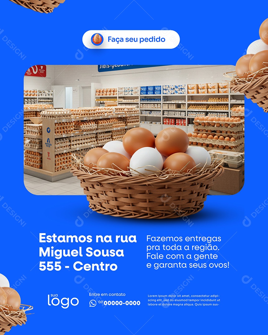 Post Venda de Ovos Estamos na Rua Miguel Sousa Social Media PSD Editável