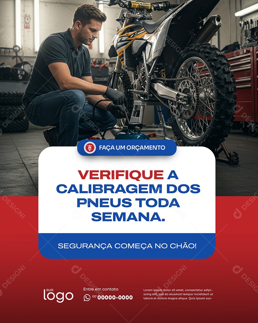 Post Verifique a Calibragem dos Pneus Social Media Oficina de Moto PSD Editável