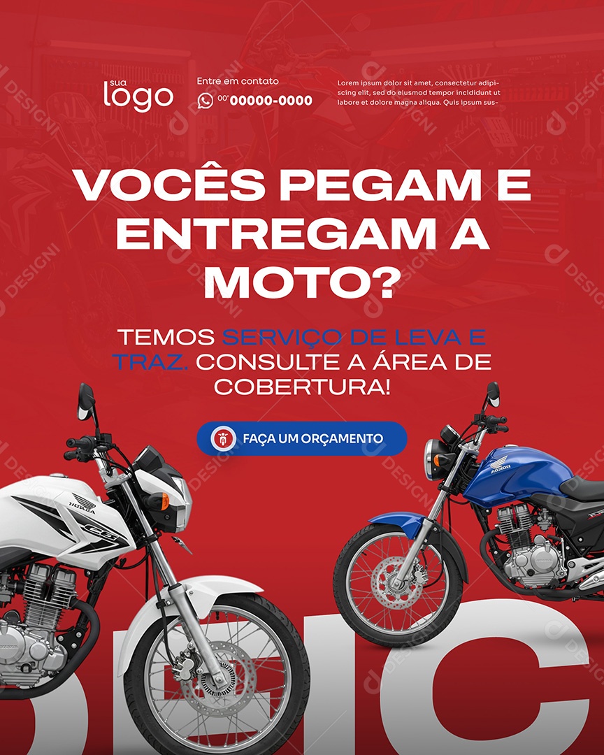 Post Vocês Pegam e Entregam Social Media Oficina de Moto PSD Editável