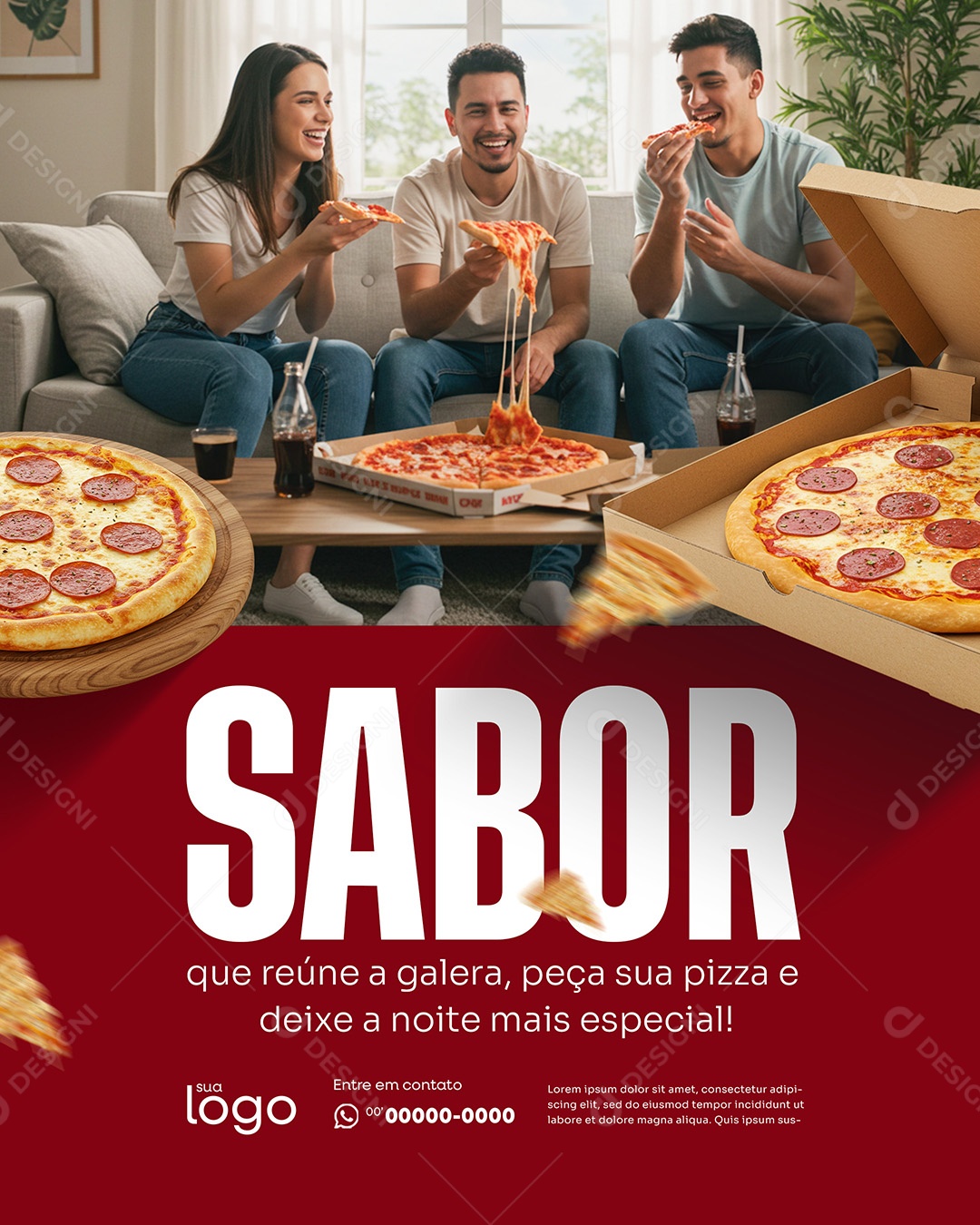 Hoje é Dia de Pizza Pizzaria Social Media PSD Editável