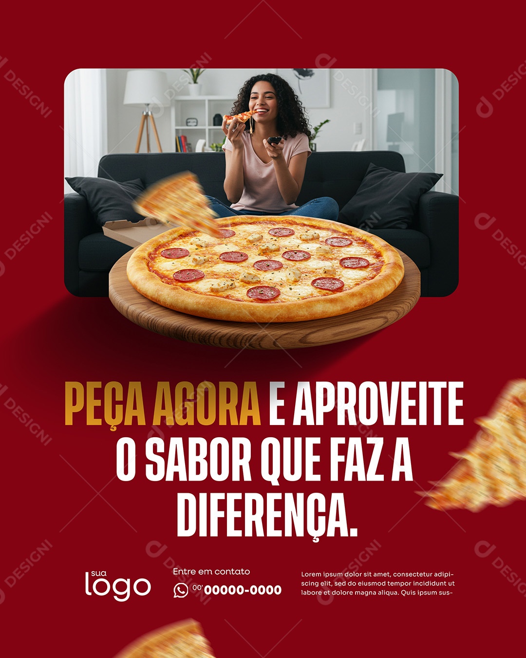 Hoje é Dia de Pizza Pizzaria Social Media PSD Editável