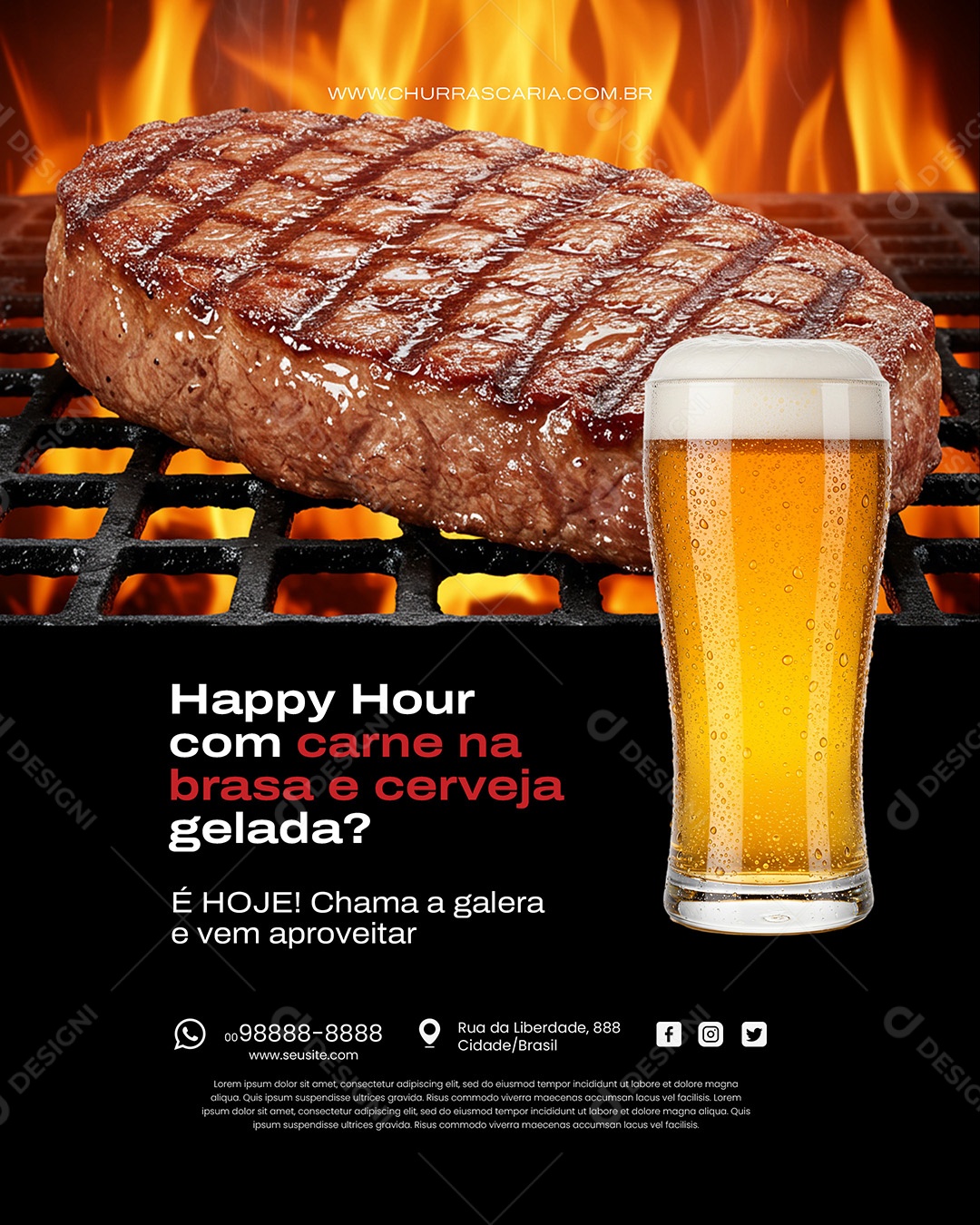 Happy Hour Cervejaria Churrascaria Social Media PSD Editável