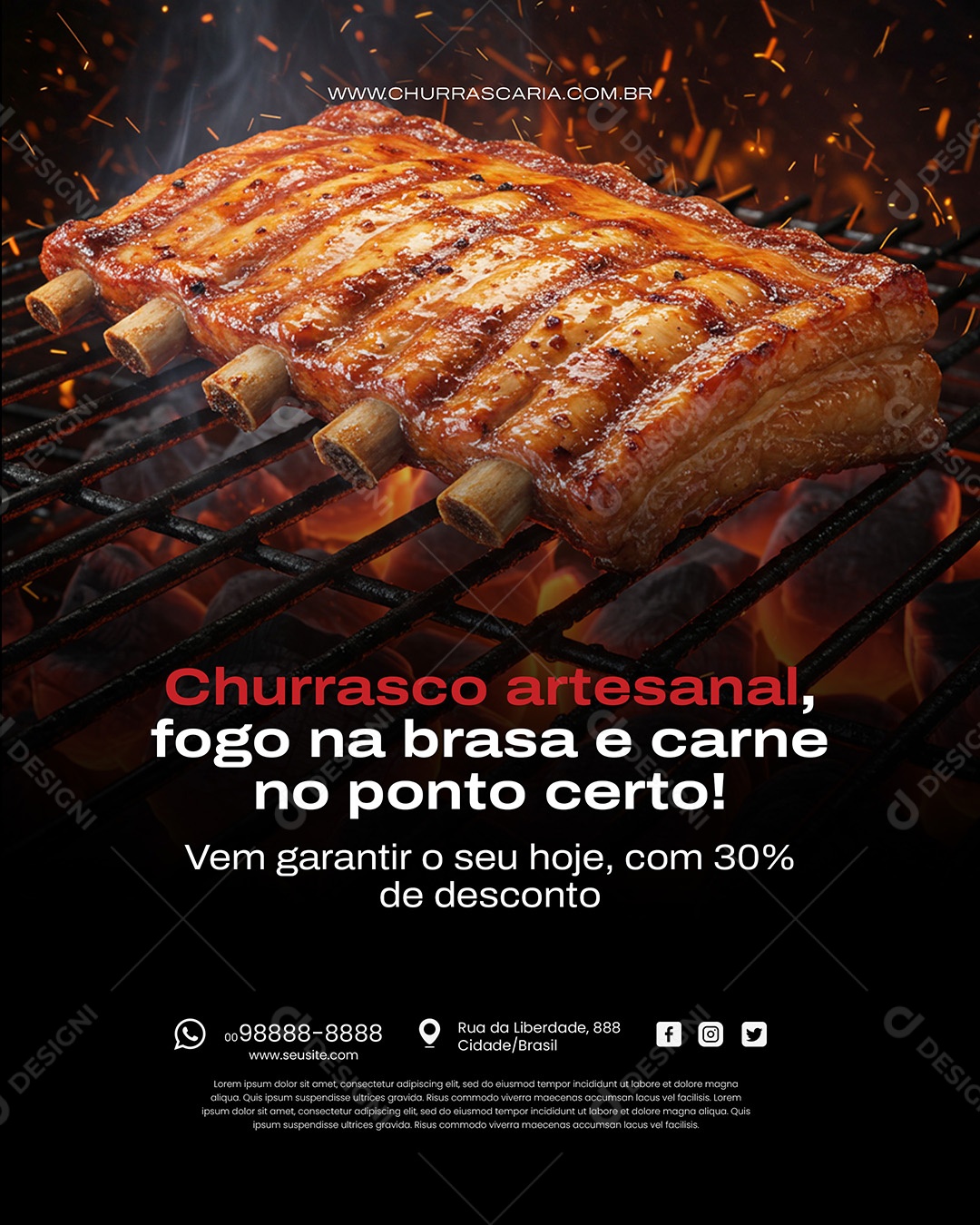 Fogo Na Brasa E Carne No Ponto Certo!  Social Media PSD Editável