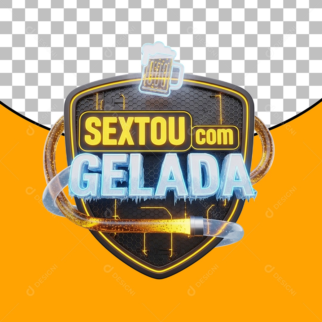 Sextou Com Gelada Selo 3D para Composição PSD
