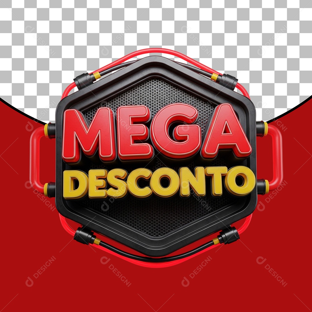 Mega Desconto Selo 3D Amarelo e Branco para Composição PSD