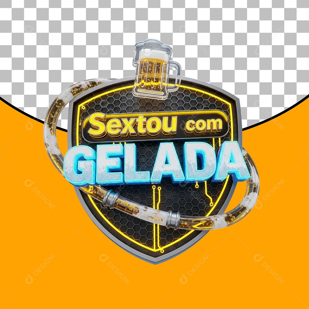Sextou Com Gelada Selo 3D para Composição PSD