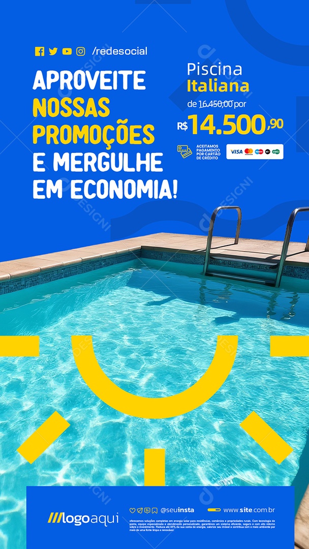 Story Piscina Italiana Aproveite Nossas Promoções Social Media PSD Editável