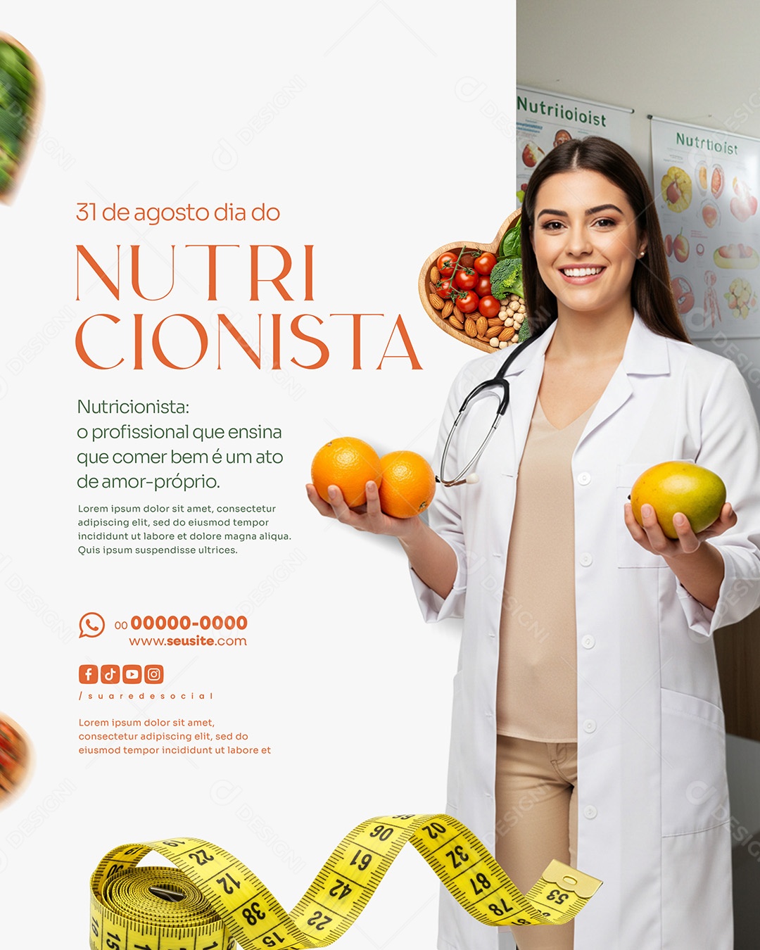 Dia Do Nutricionista 31 De Agosto Parabéns Social Media PSD Editável