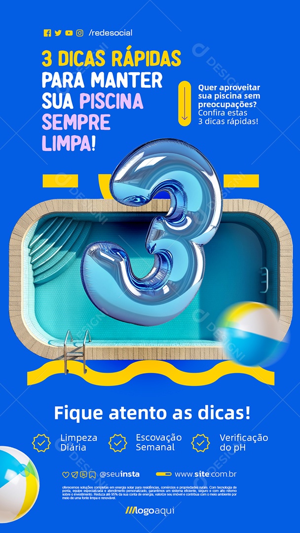 Story Piscina Três Dicas Rápidas Social Media PSD Editável