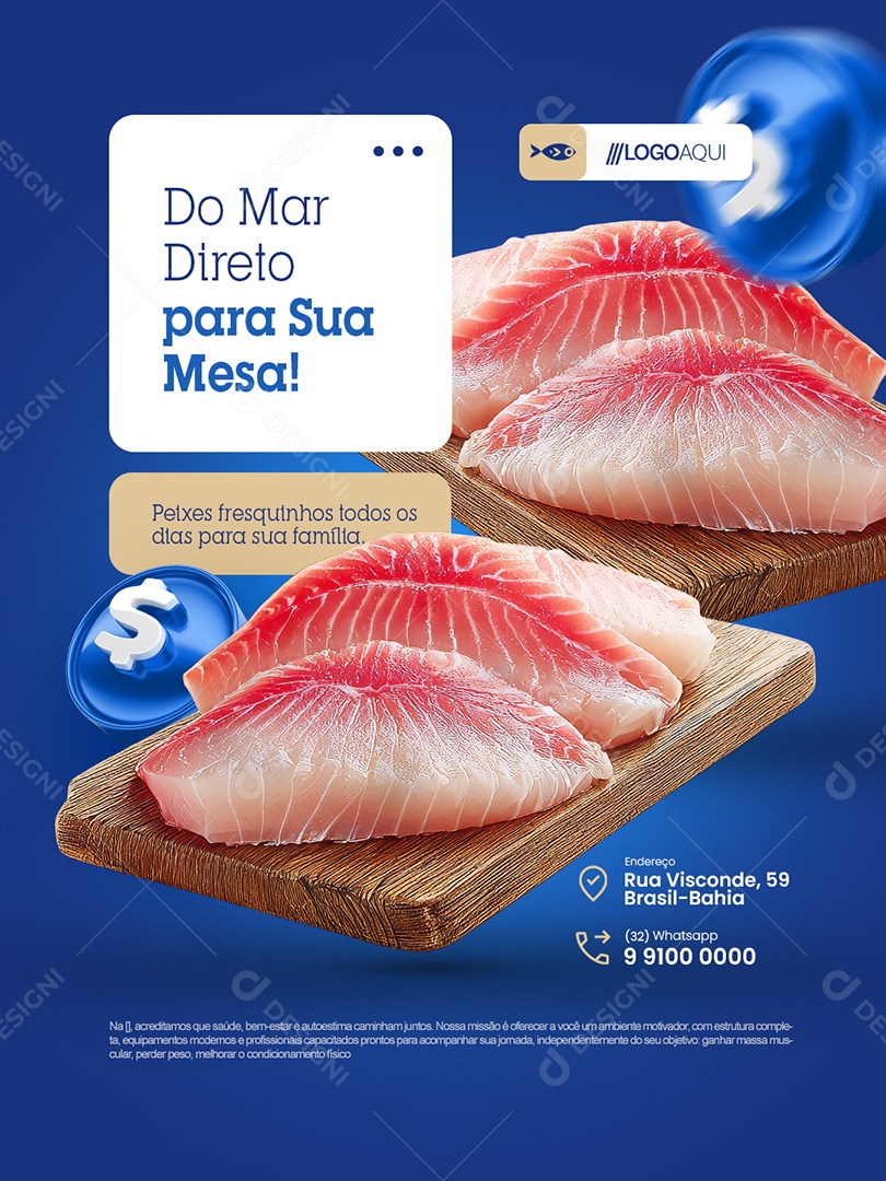 Peixaria Do mar Direto para Sua Mesa Social Media PSD Editável