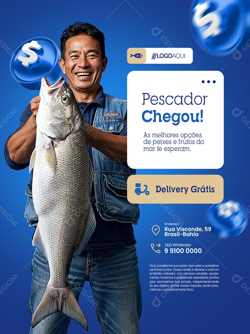 Peixaria Pescador Chegou Delivery Grátis Social Media PSD Editável