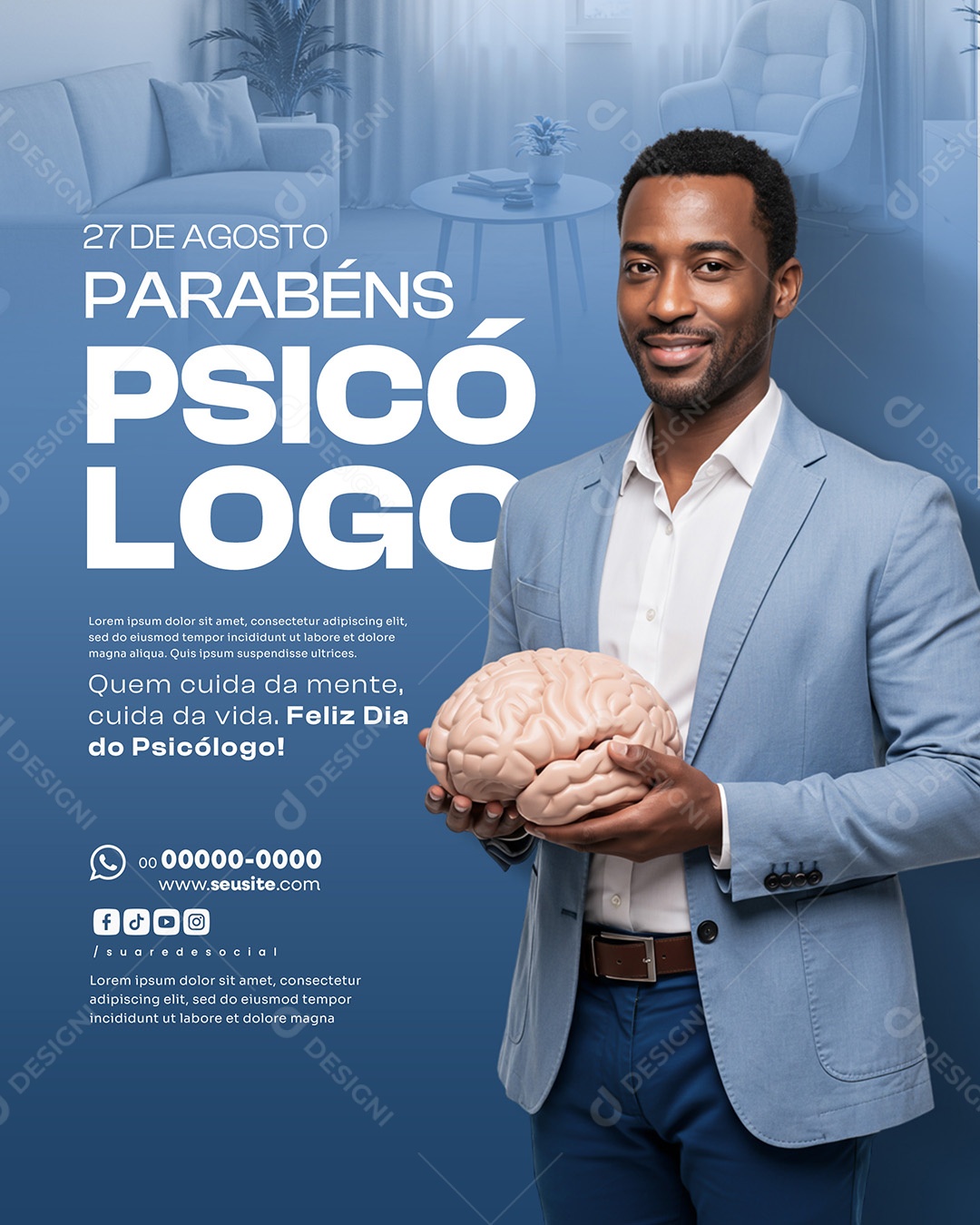 Dia Do Psicólogo 27 de Agosto Parabéns Social Media PSD Editável