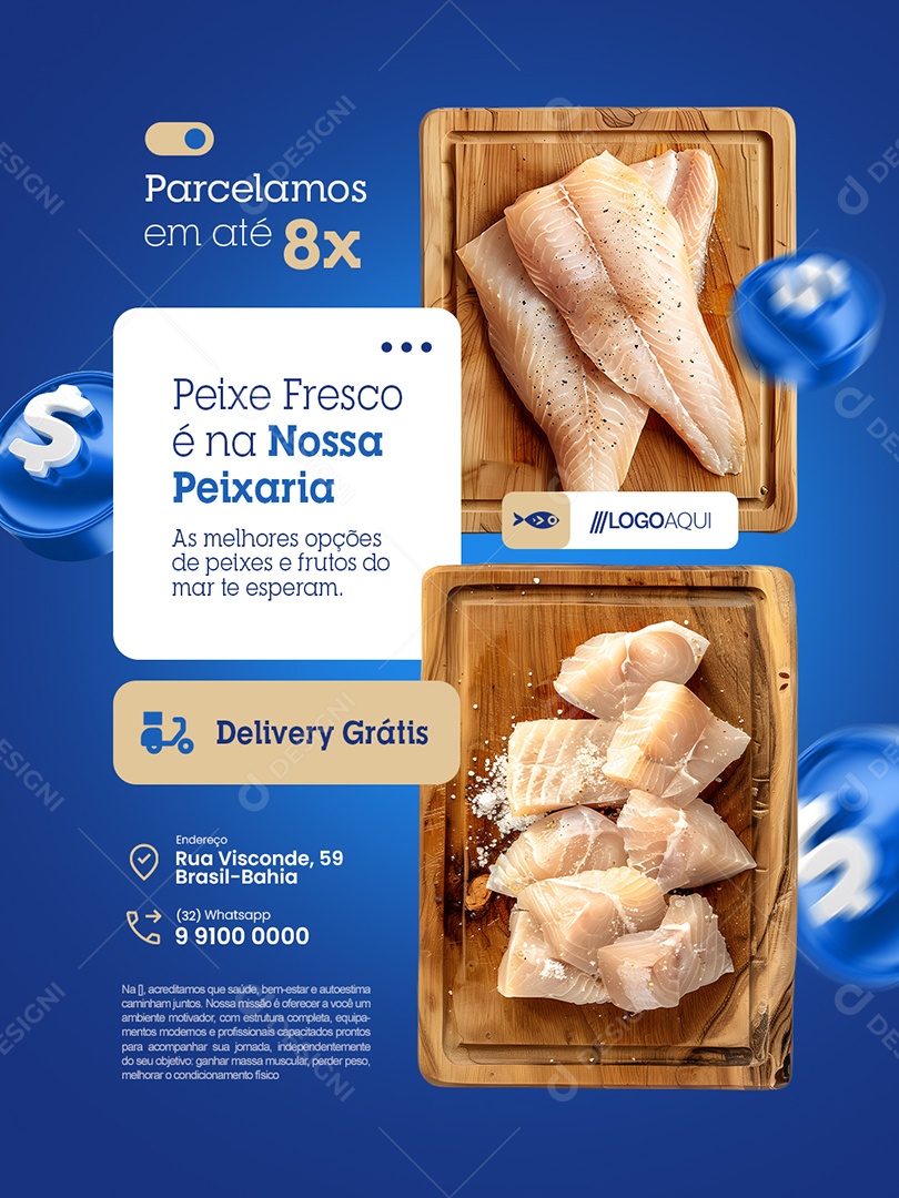 Peixe Fresco é na Nossa Peixaria As Melhores Opções de Peixes e Frutos do Mar Social Media PSD Editável