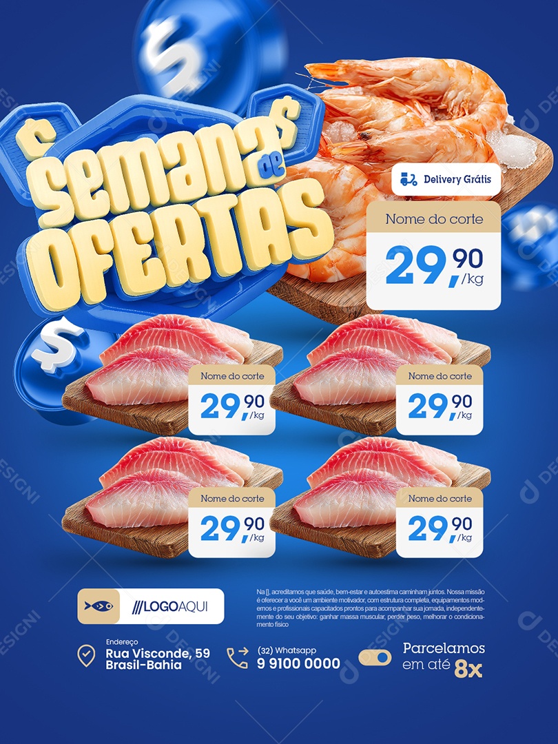 Peixaria Semana de Ofertas Delivery Grátis Social Media PSD Editável