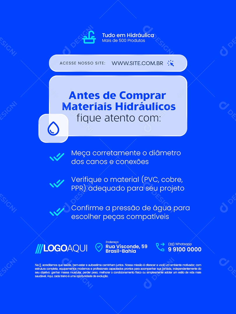 Antes de Comprar Materiais Hidráulicos Fique Atento Social Media PSD Editável