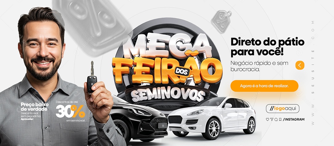 Banner Mega Feirão Dos Seminovos Concessionária Direto do Pátio para Você Social Media PSD Editável