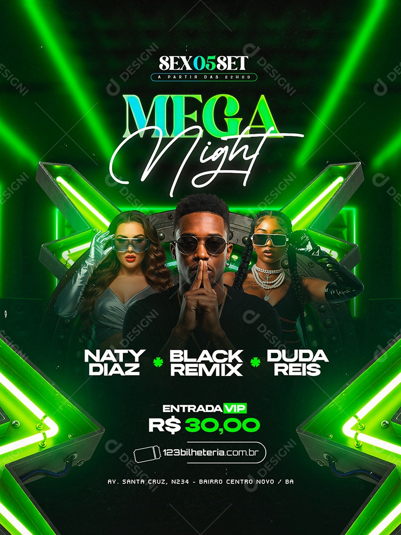 Flyer Mega Night Social Media PSD Editável