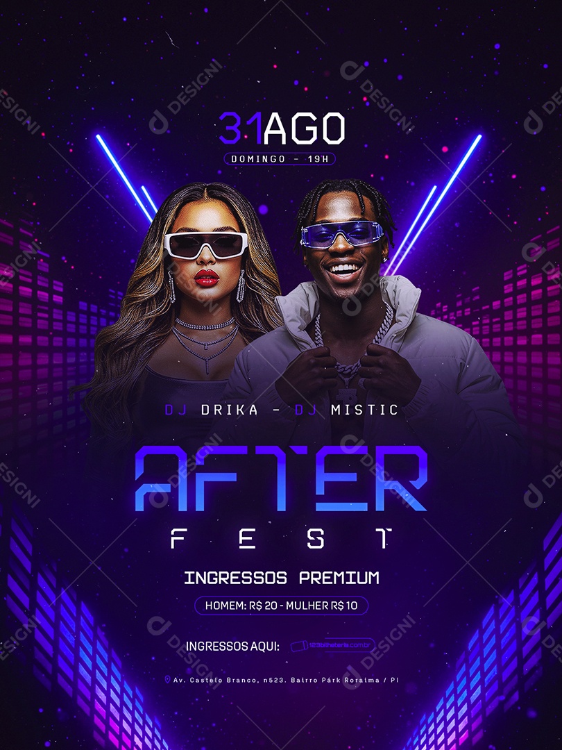 Flyer After Fest DJ Drika DJ Mistic Social Media PSD Editável