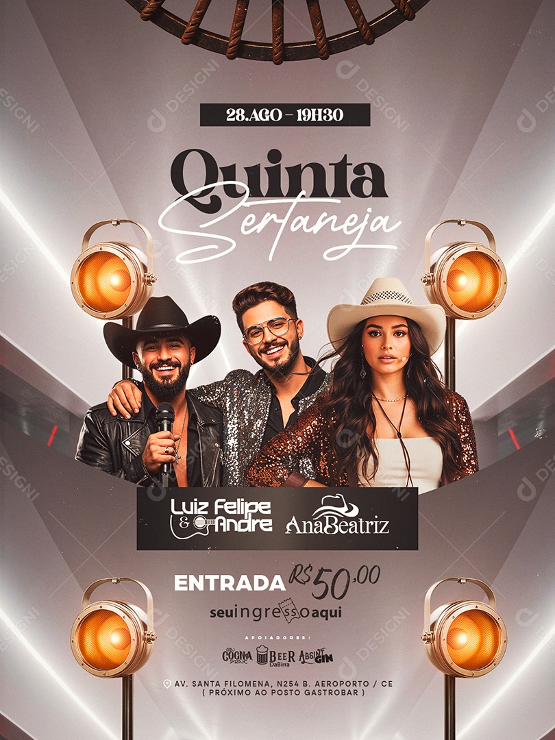 Flyer Próximos Shows Quinta Sertaneja Social Media PSD Editável