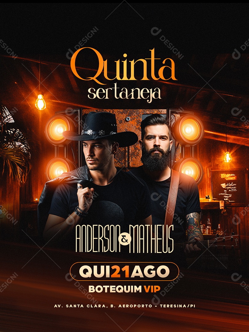 Flyer Quinta Sertaneja Anderson e Matheus Social Media PSD Editável