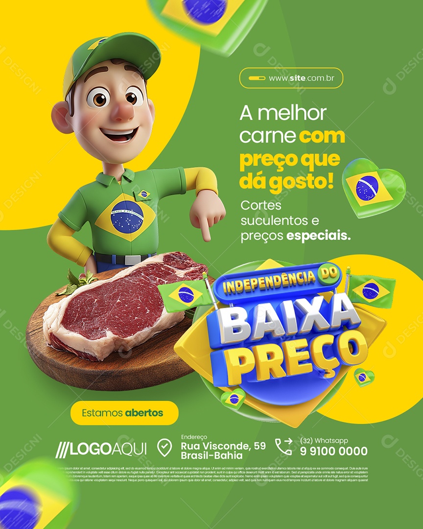 Independência do Baixa Preço Supermercado A Melhor Carne Açougue Social Media PSD Editável