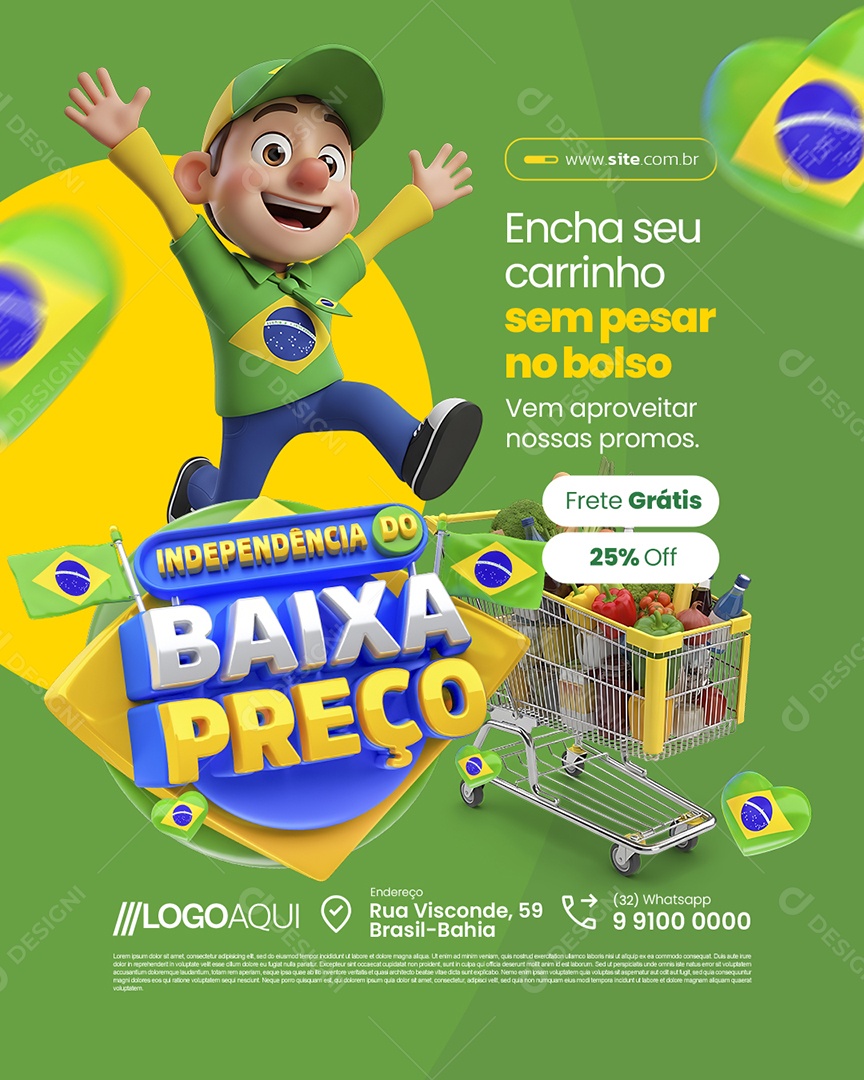 Independência do Baixa Preço Supermercado Encha seu Carrinho Social Media PSD Editável