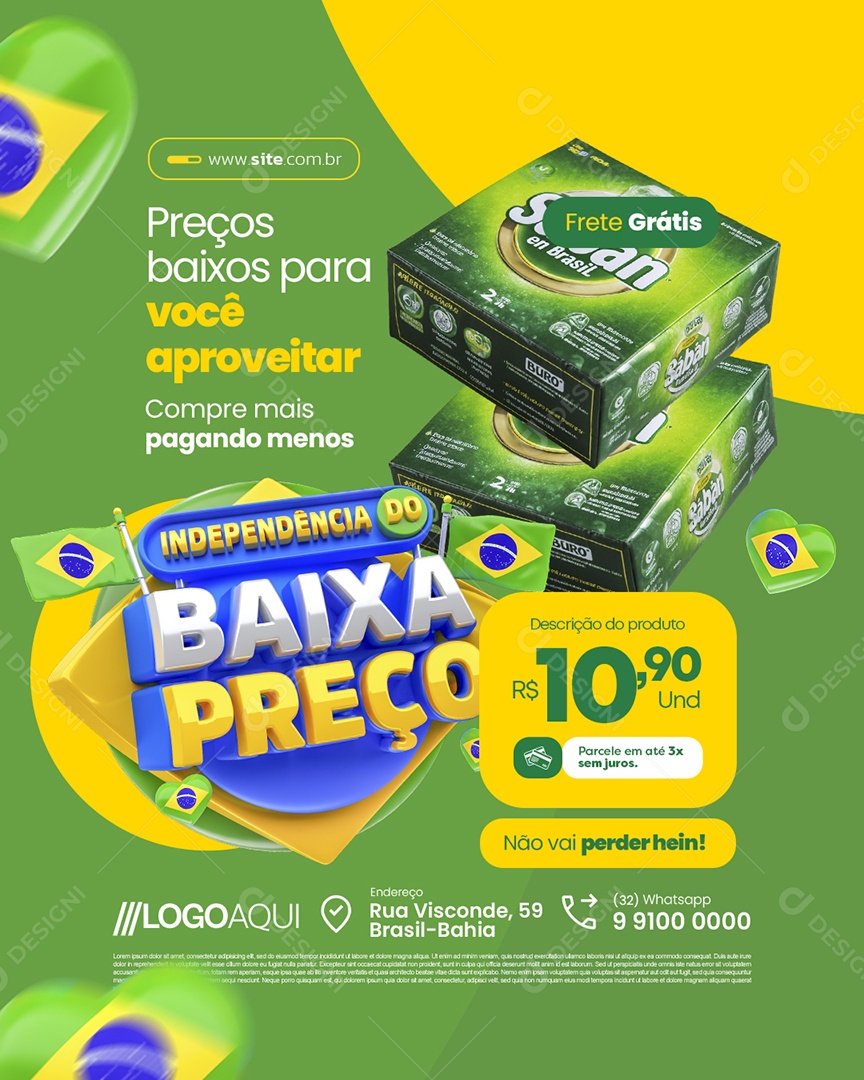 Independência do Baixa Preço Supermercado Sabão em Pó Social Media PSD Editável