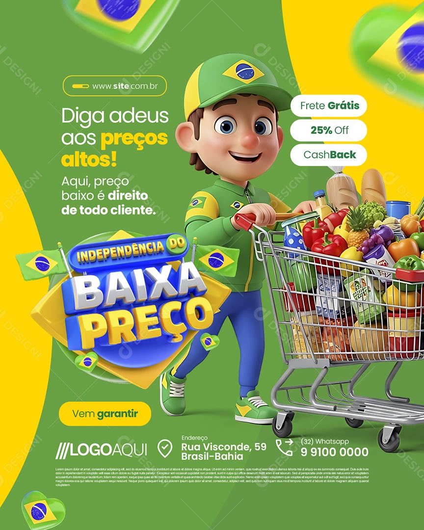Independência do Baixa Preço Supermercado Diga Adeus aos Preços Altos Social Media PSD Editável