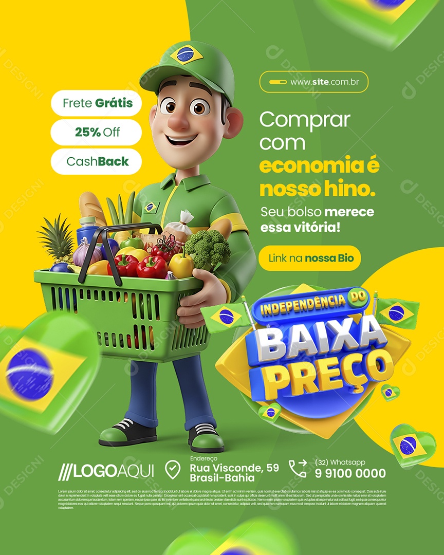 Independência do Baixa Preço Supermercado Economia é Nosso Hino Social Media PSD Editável