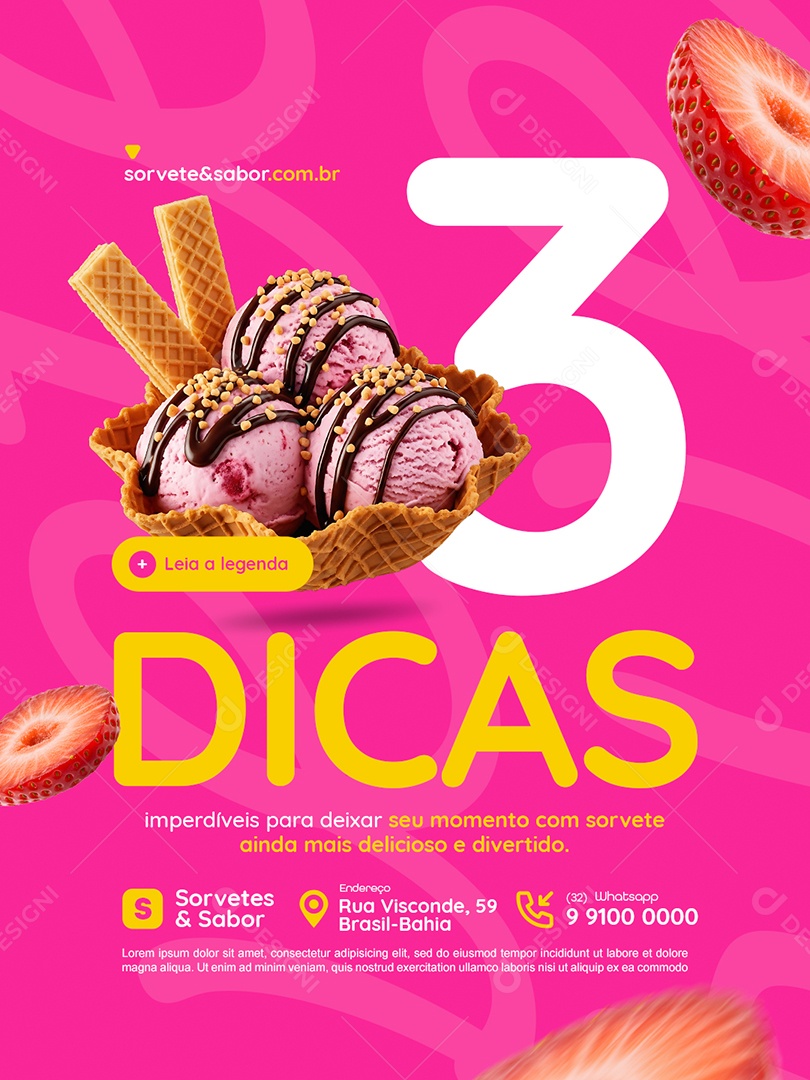 Sorveteria Três Dicas Imperdíveis Social Media PSD Editável