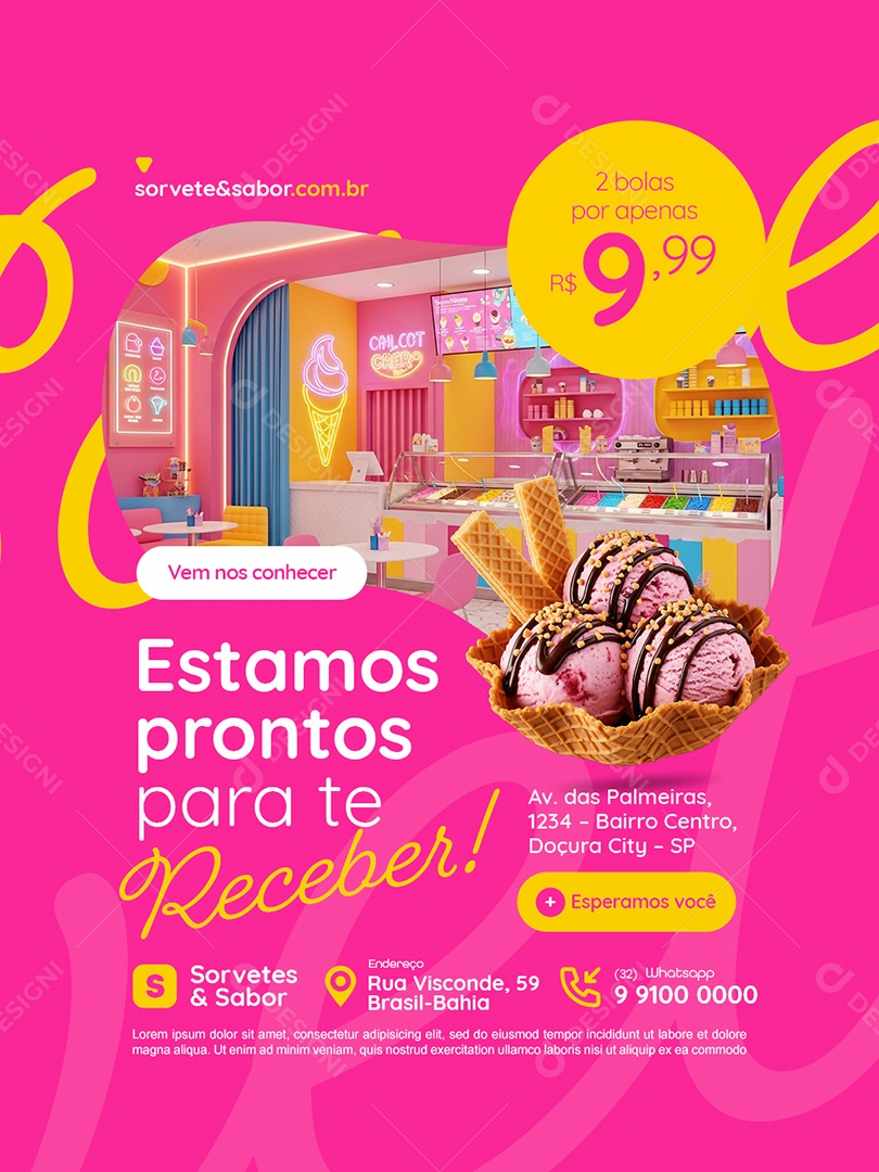 Sorveteria Estamos Prontos para Te Receber Social Media PSD Editável