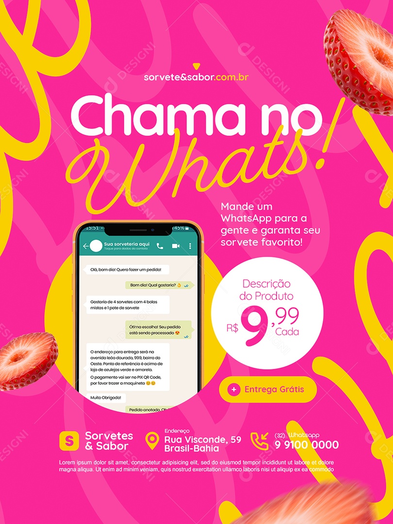 Sorveteria Chama no Whats Social Media PSD Editável