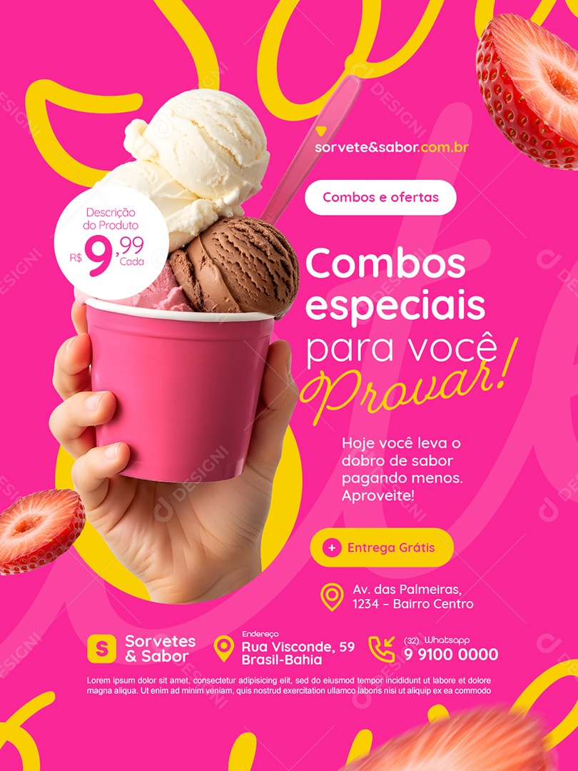 Sorveteria Combos Especiais para Você Provar Social Media PSD Editável