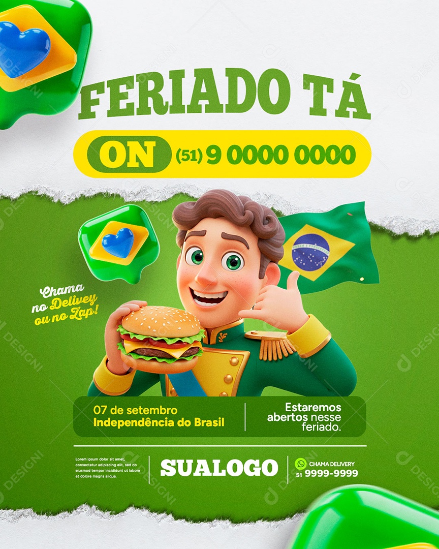 Dia da Independência do Brasil Hamburgueria Social Media PSD Editável