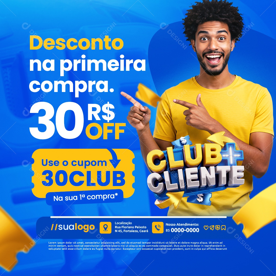 Clube Cliente Supermercado Desconto na Primeira Compra Use o Cupom Social Media PSD Editável