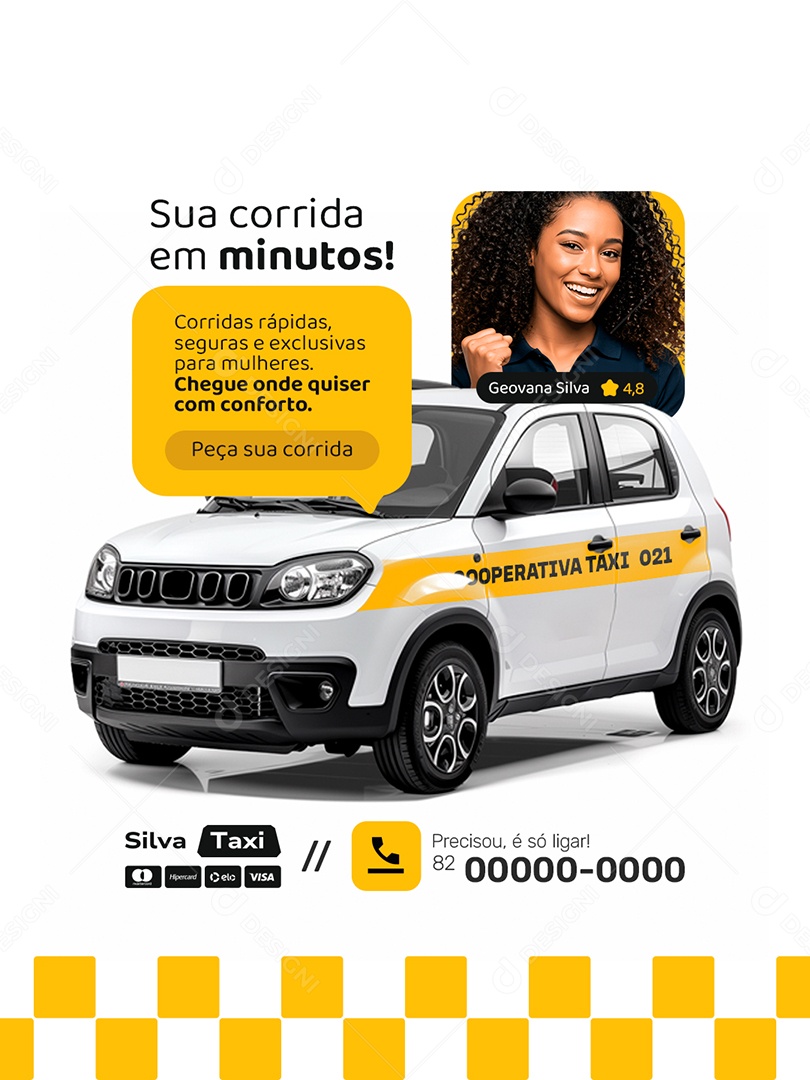 Taxista Sua Corrida em Minutos Corridas Rápidas Seguras e Exclusivas Social Media PSD Editável