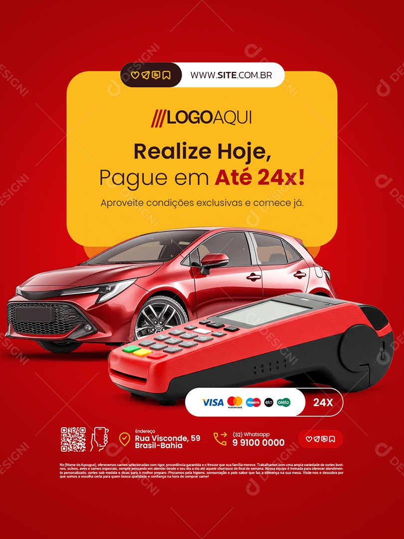 Cartão Realize Hoje Aproveite Condições Exclusivas Concessionária Social Media PSD Editável