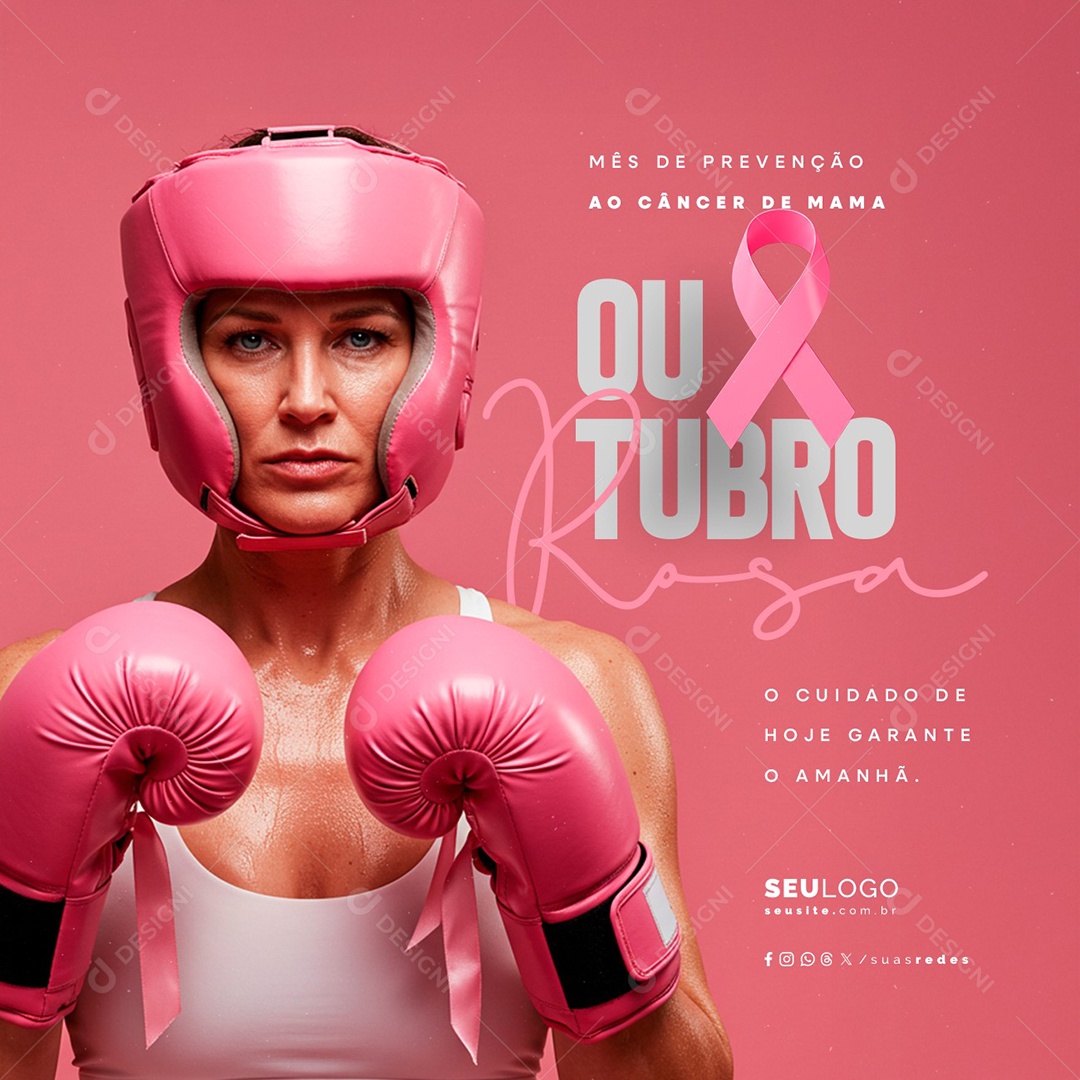 Outubro Rosa Mês de Prevenção ao Câncer de Mama Social Media PSD Editável