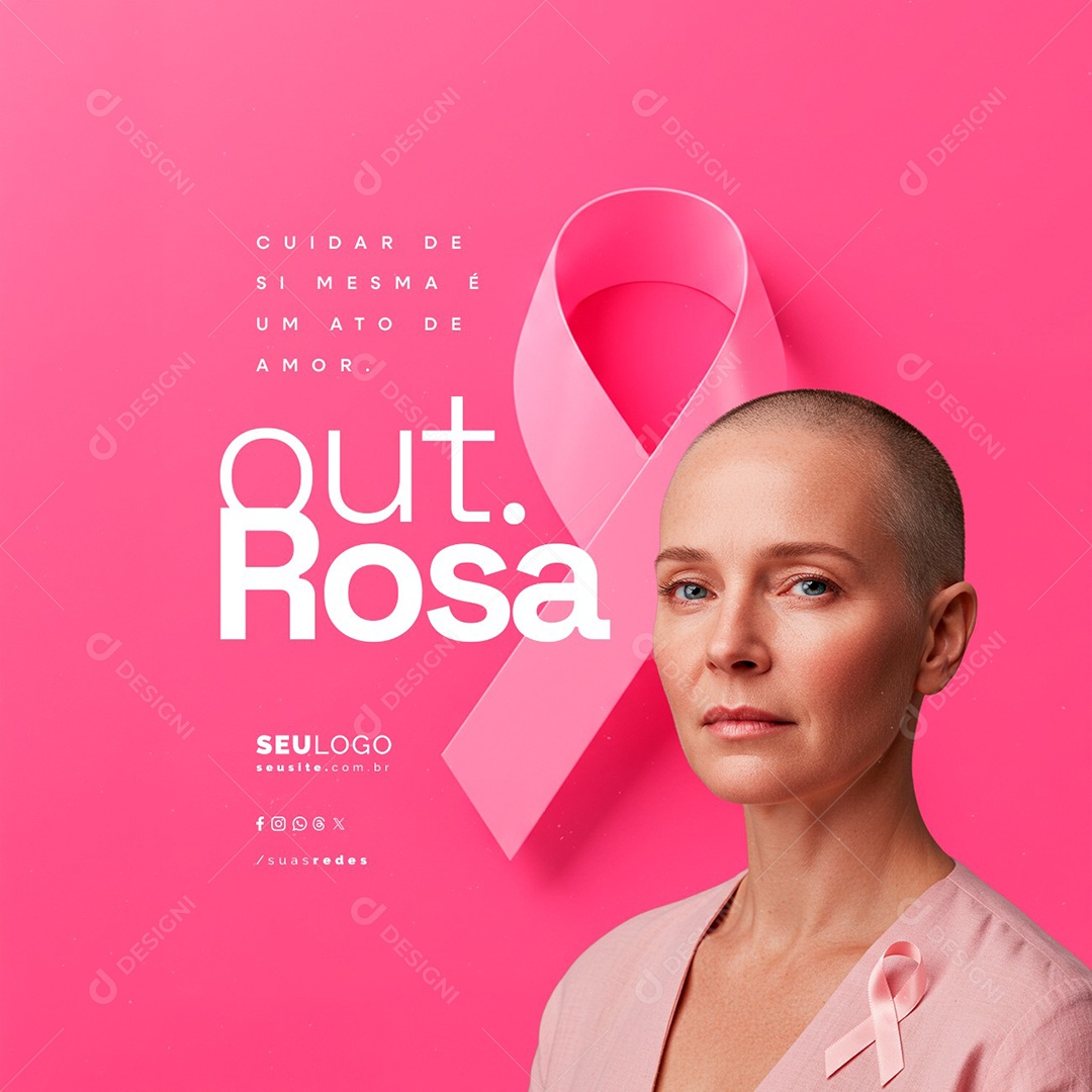 Outubro Rosa Cuidar de Si Mesma é Um Ato de Amor Social Media PSD Editável