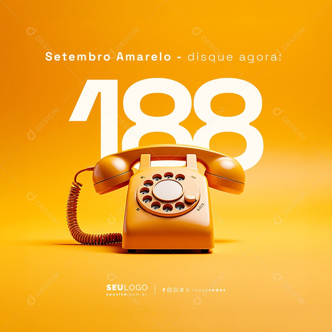 Setembro Amarelo Disque Agora 188 Social Media PSD Editável