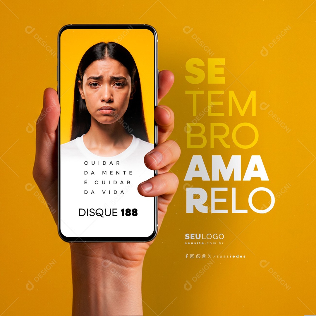 Setembro Amarelo Cuidar da Mente é Cuidar da Vida Social Media PSD Editável
