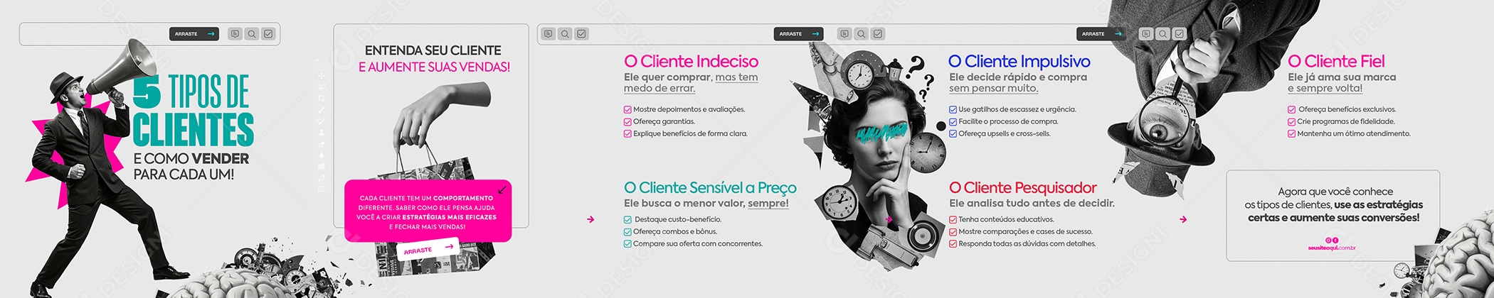 Carrossel Marketing Digital Cinco Tipo de Clientes Social Media PSD Editável