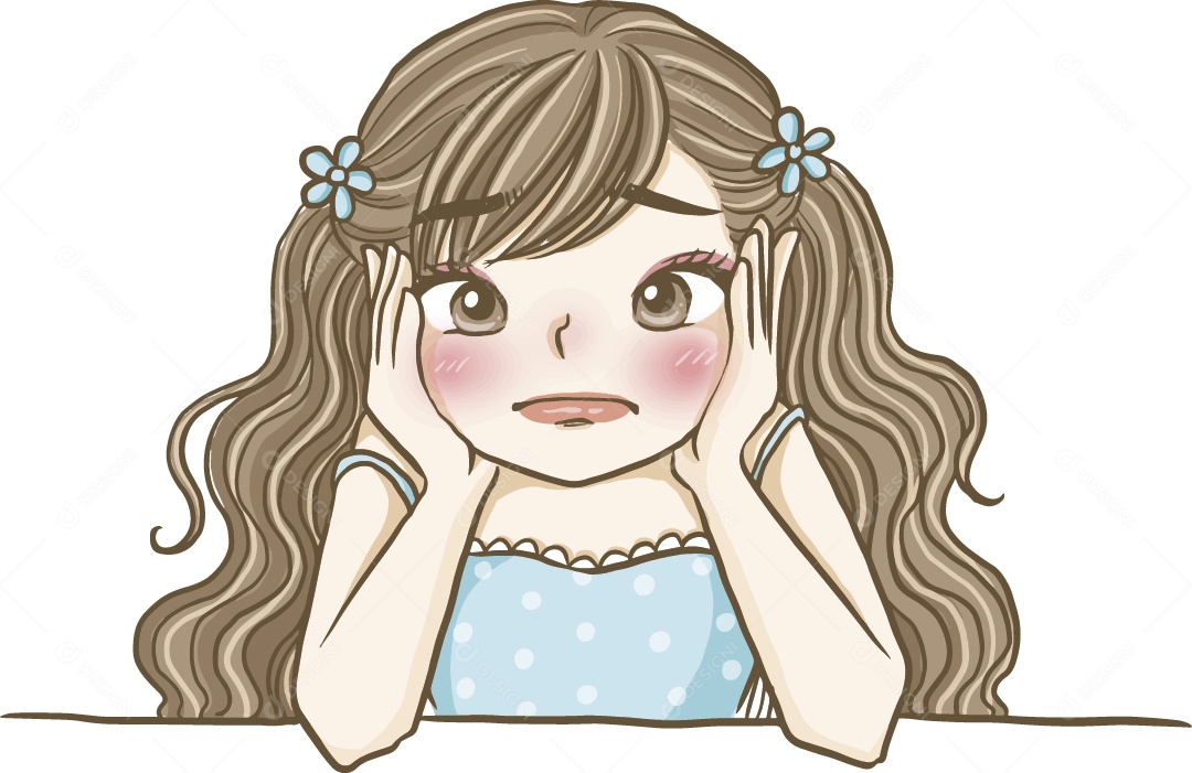 Desenho Animado de Menina Triste Ilustração Vetor EPS