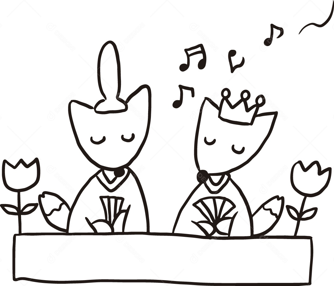 Desenho para Colorir Casal de Animais Ilustração Vetor EPS