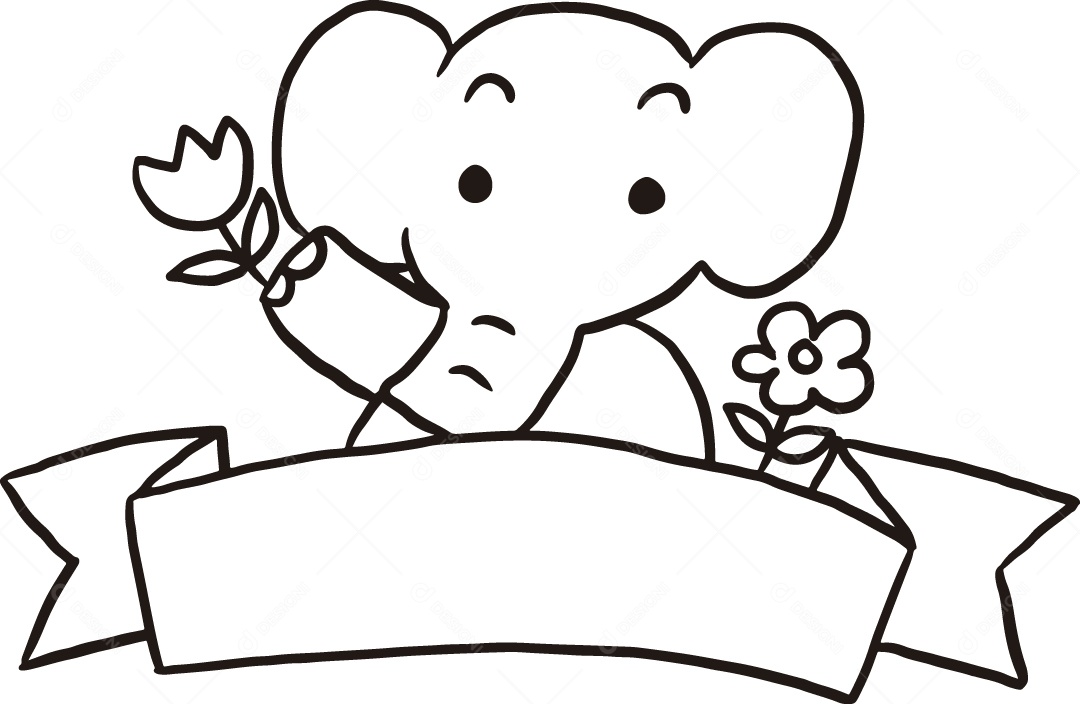 Desenho para Colorir Elefante Segurando Flor Ilustração Vetor EPS
